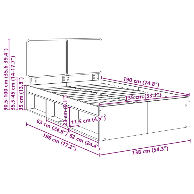 Lovos rėmas Pilkas Sonoma 135 x 190 cm Kietos pušies mediena