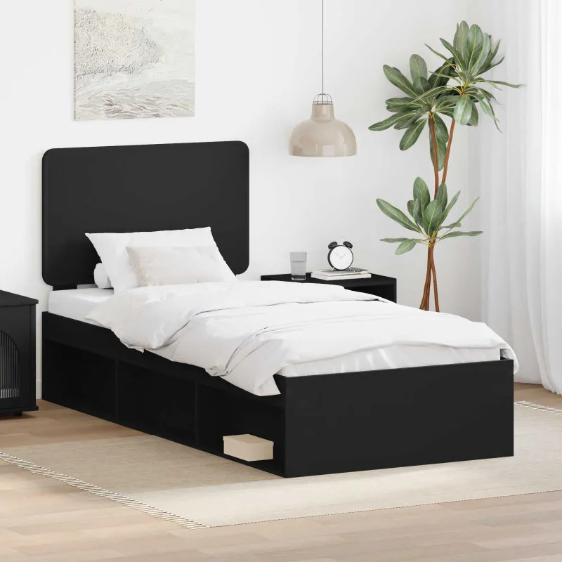 Lovos rėmas Juoda 90 x 190 cm Kietos pušies mediena