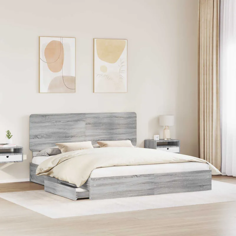 Saugos lova Pilkas Sonoma 200 x 200 cm Apdirbta mediena