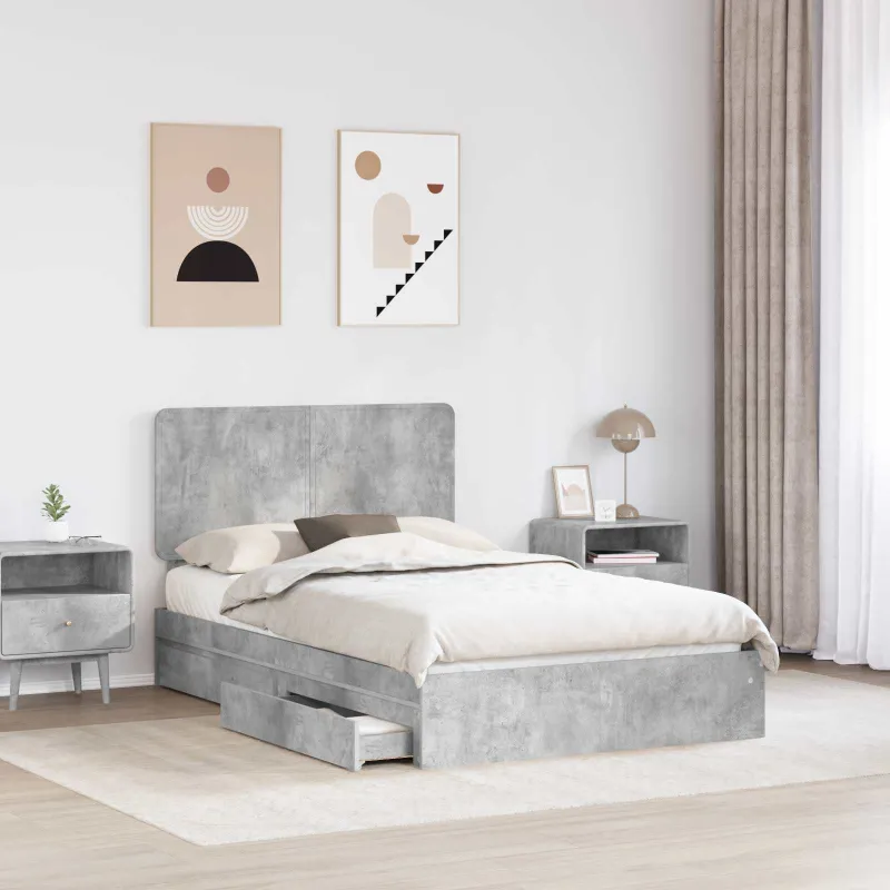 Saugos lova Betono pilka 135 x 190 cm Apdirbta mediena
