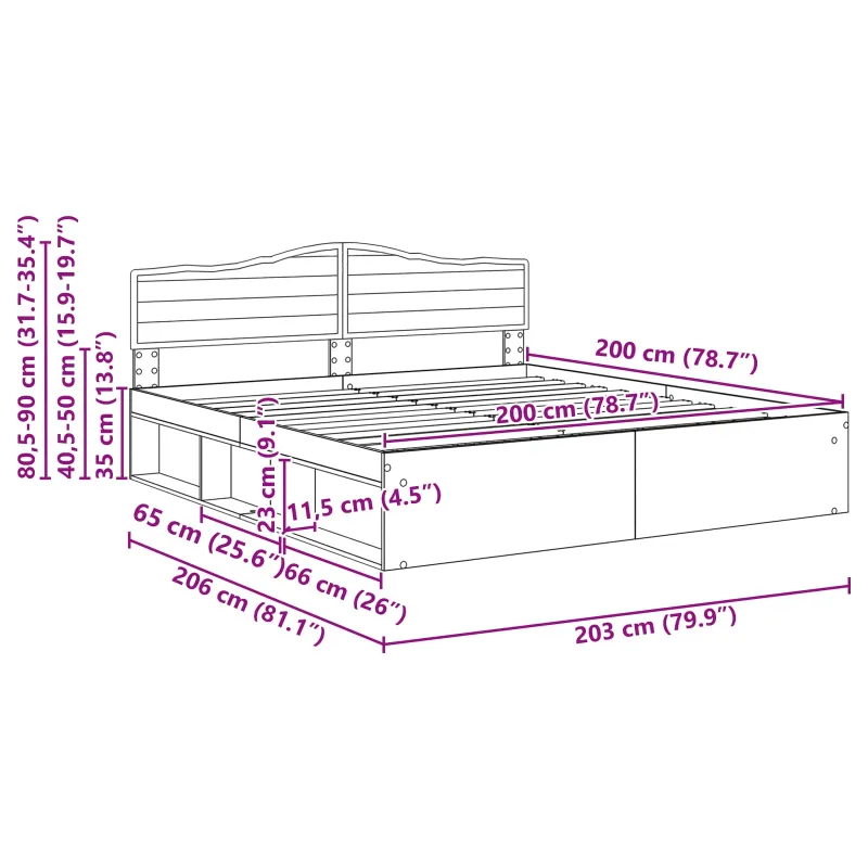 Lovos rėmas Sonoma 200 x 200 cm Kietos pušies mediena