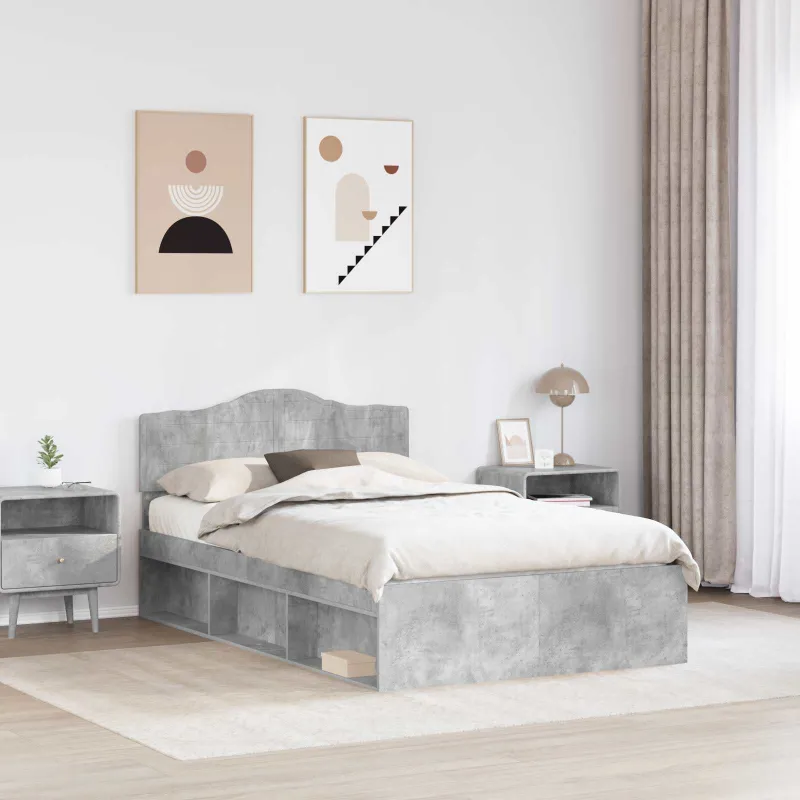 Lovos rėmas Betono pilka 135 x 190 cm Kietos pušies mediena
