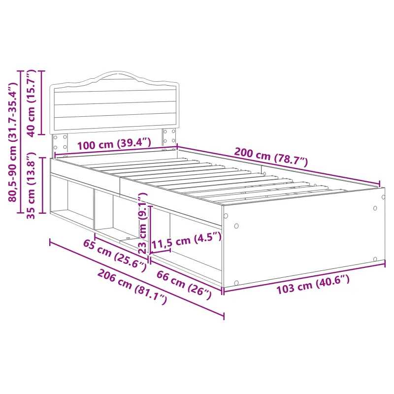 Lovos rėmas Juoda 100 x 200 cm Kietos pušies mediena
