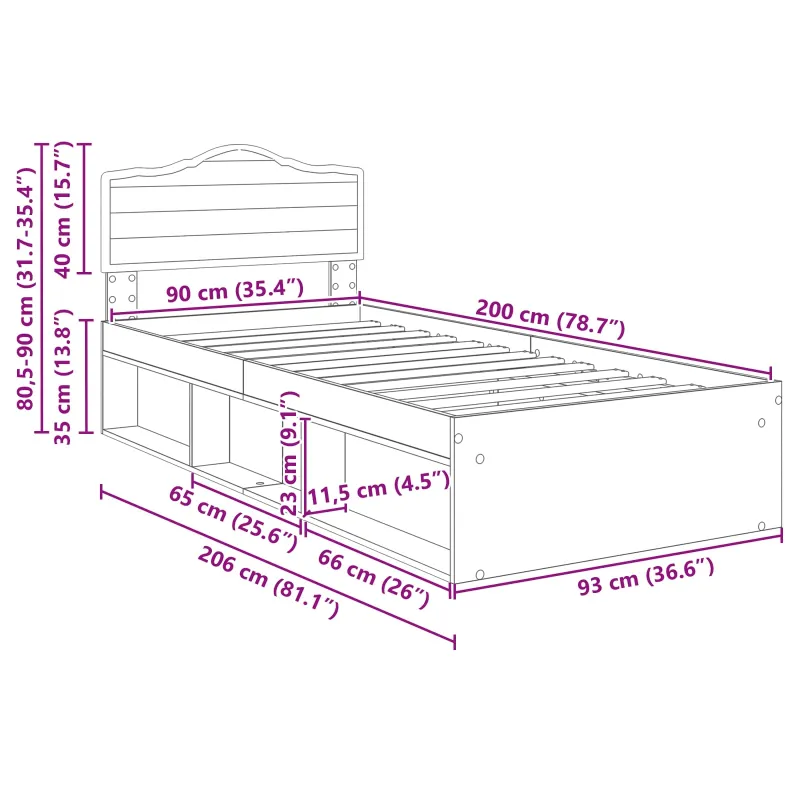 Lovos rėmas Rudas ąžuolas 90 x 200 cm Kietos pušies mediena