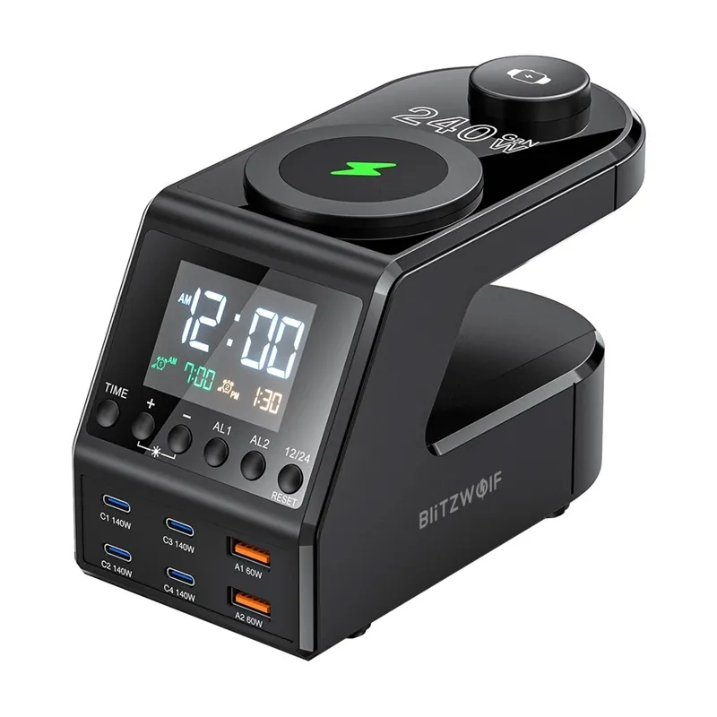 Blitzwolf BW-FW10 alarm clock with charger 2xUSB-A, 4xUSB-C, 240W universal