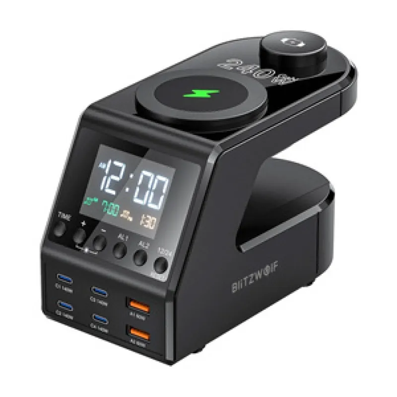Blitzwolf BW-FW10 alarm clock with charger 2xUSB-A, 4xUSB-C, 240W universal