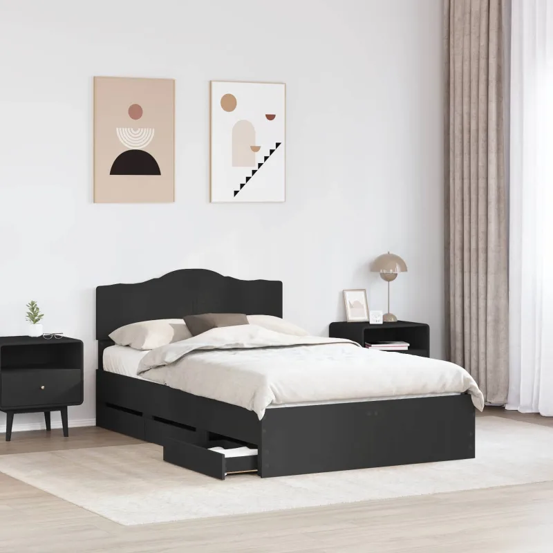 Lovos rėmas su stalčių Juoda 120 x 190 cm Inžinerinė mediena