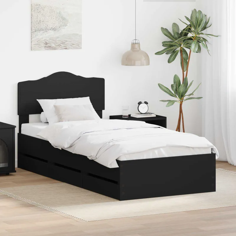 Lovos rėmas su stalčių Juoda 90 x 190 cm Inžinerinė mediena