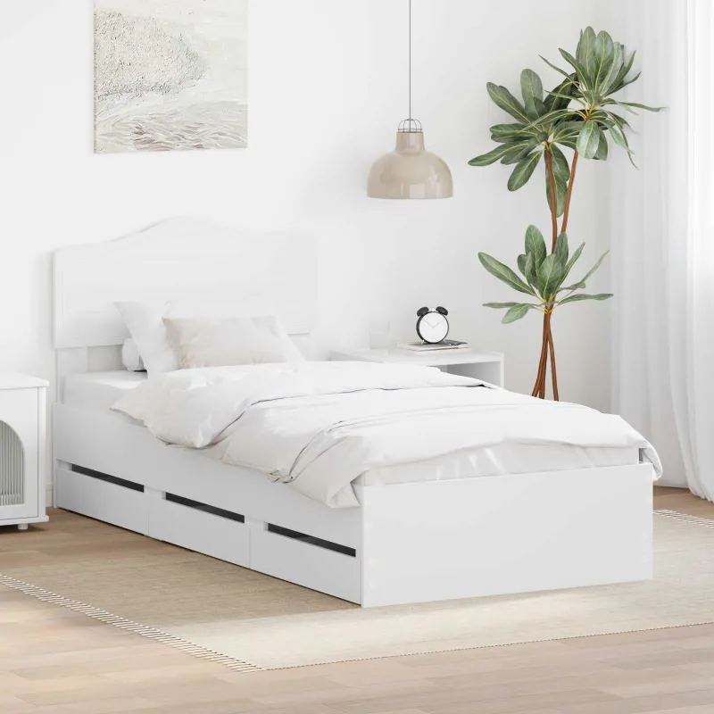 Lovos rėmas su stalčių Balta 75 x 190 cm Inžinerinė mediena