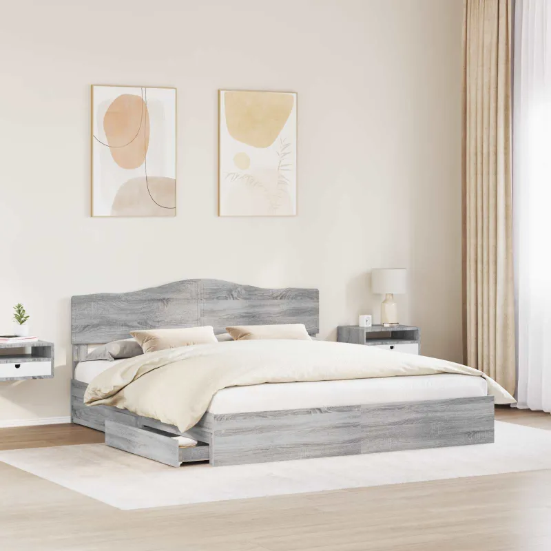 Saugos lova Pilkas Sonoma 200 x 200 cm Apdirbta mediena