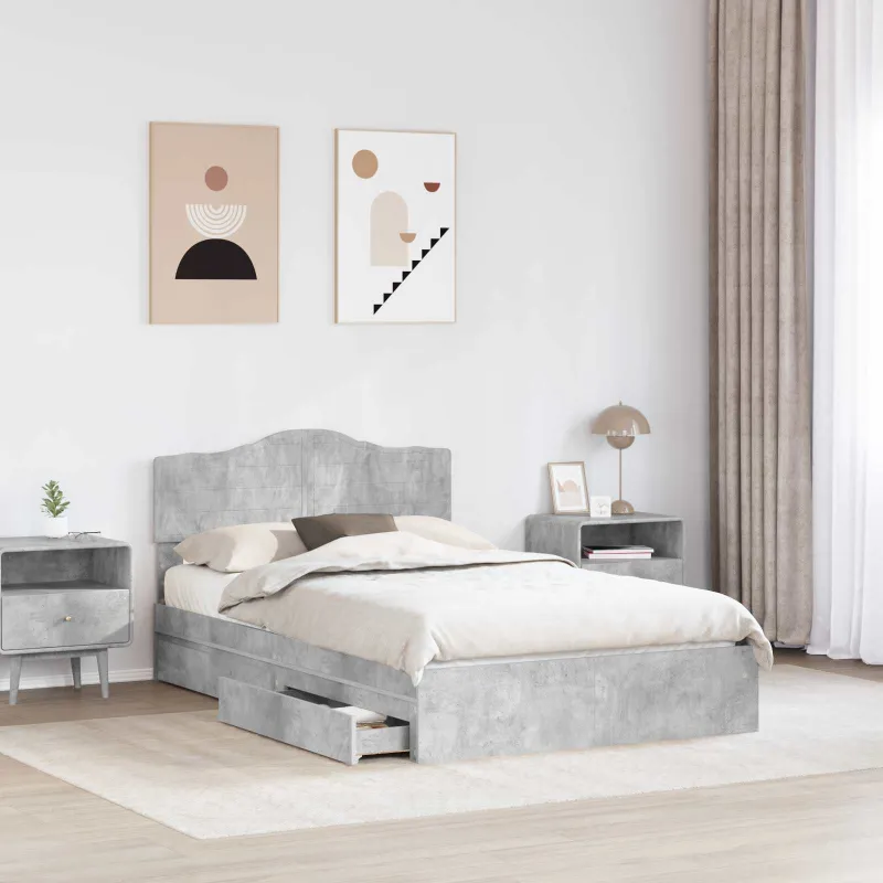 Saugos lova Betono pilka 135 x 190 cm Apdirbta mediena