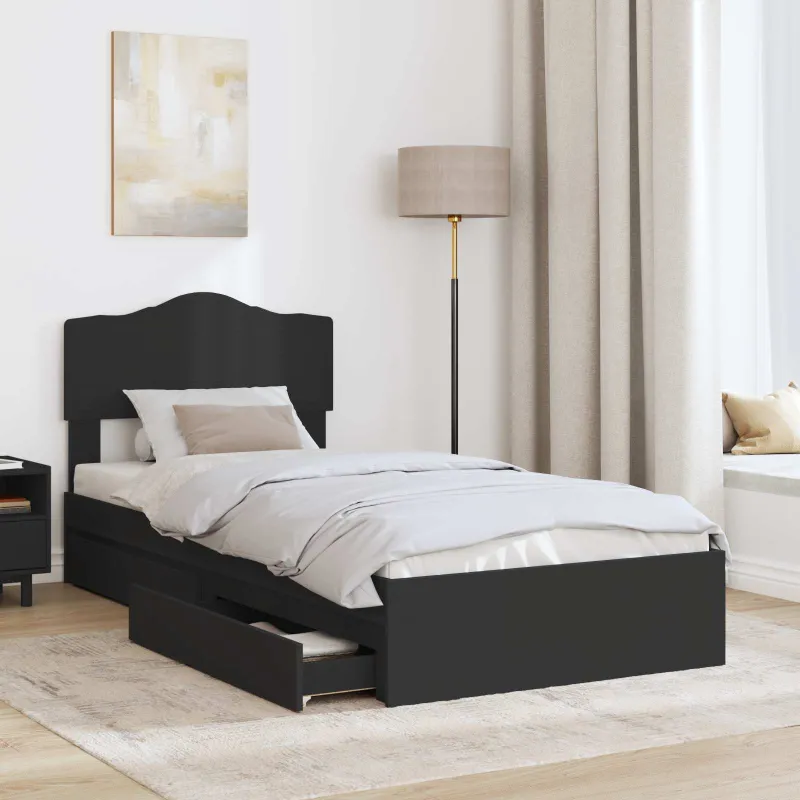 Saugos lova su galvūgalio Juoda 70 x 190 cm Apdirbta mediena
