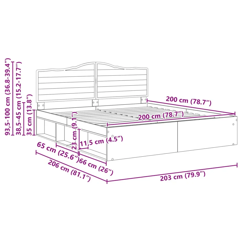 Lovos rėmas Pilkas Sonoma 200 x 200 cm Kietos pušies mediena