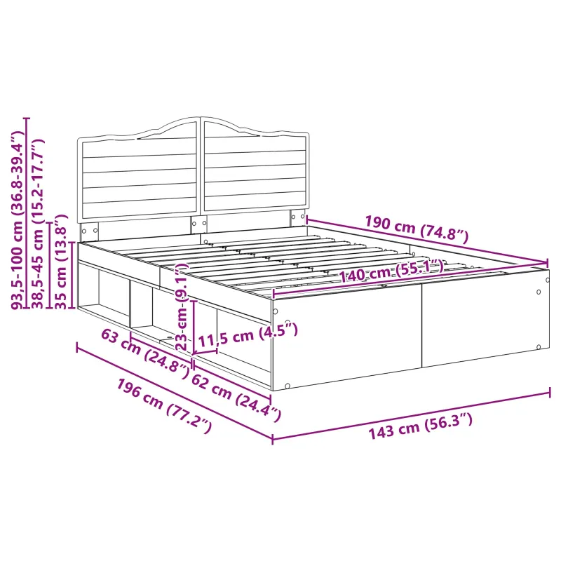 Lovos rėmas Pilkas Sonoma 140 x 190 cm Kietos pušies mediena