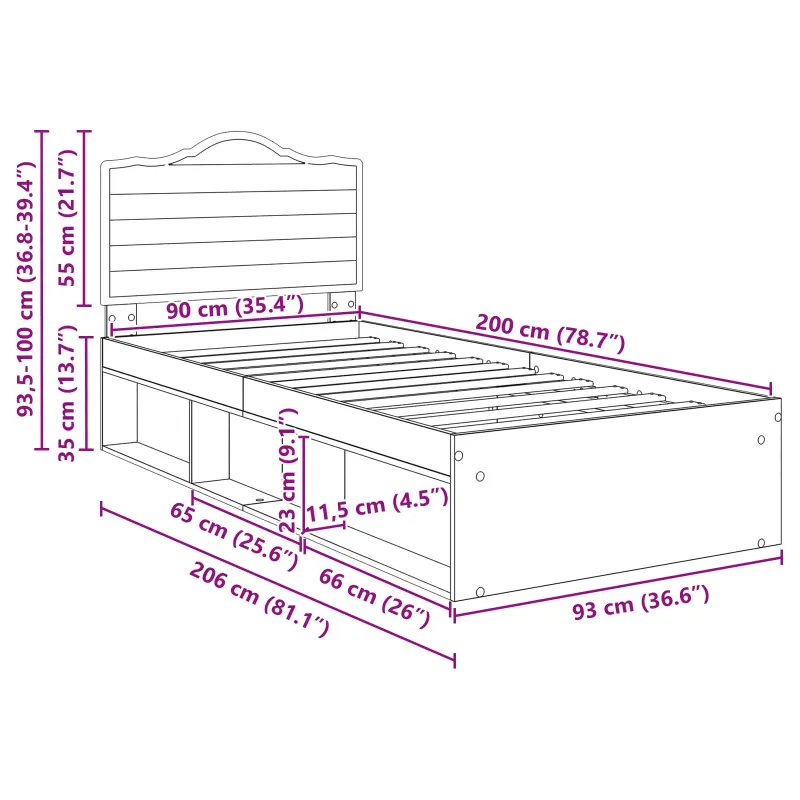 Lovos rėmas Sonoma ąžuolas 90 x 200 cm Kietos pušies mediena