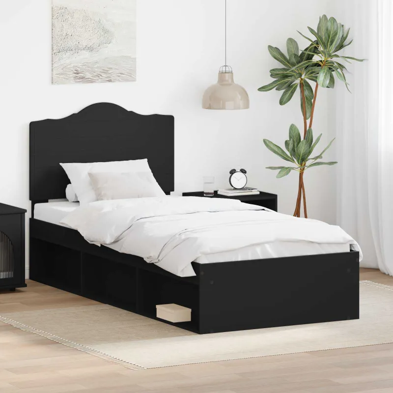Lovos rėmas Juoda 90 x 190 cm Kietos pušies mediena