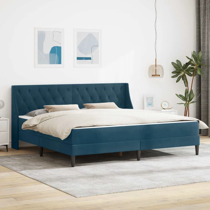 Lovos rėmas su čiužiniu su čiužiniu Mėlyna 200 x 200 cm Aksomas