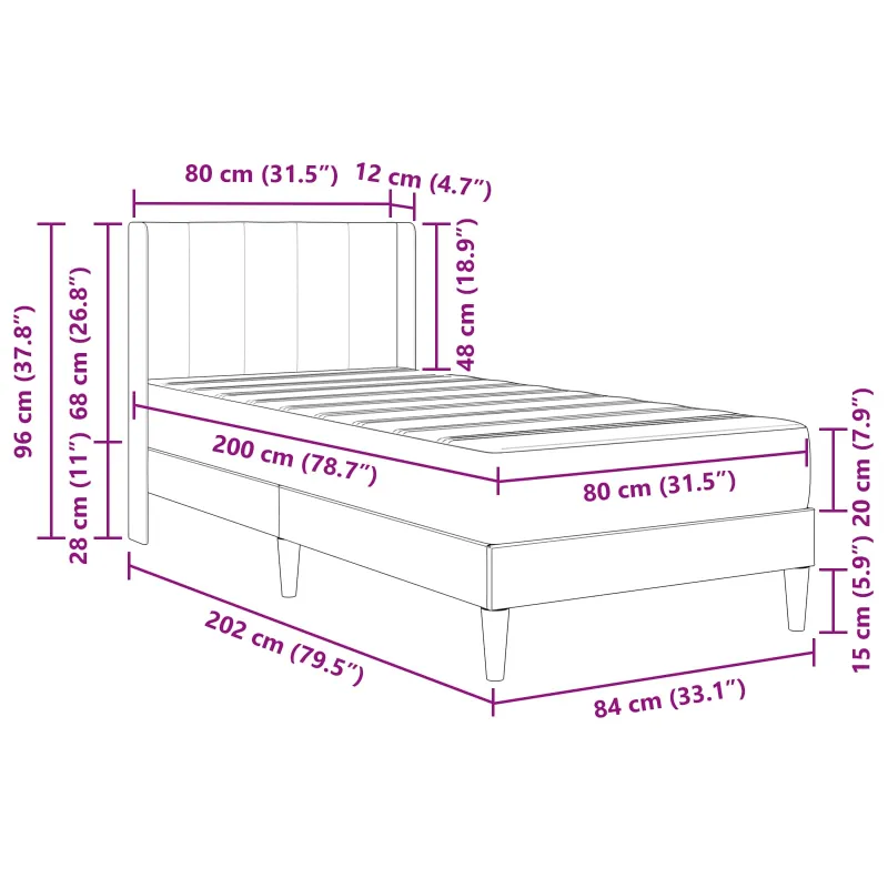 Lovos rėmas su čiužiniu su galvūgalio Juoda 80 x 200 cm Aksomas