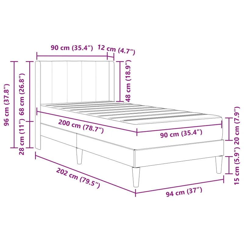 Lovos rėmas su čiužiniu Tamsiai pilka 90 x 200 cm Aksomas