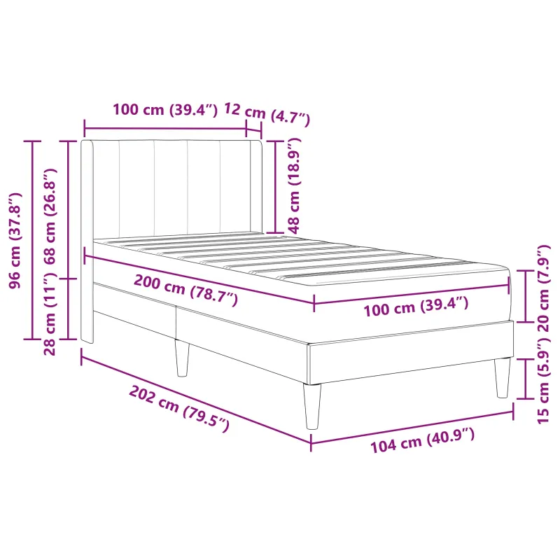 Lovos rėmas su čiužiniu Šviesiai pilka 100 x 200 cm Aksomas