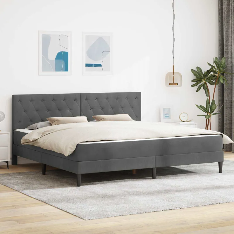 Lovos rėmas su čiužiniu Tamsiai pilka 200 x 200 cm Aksomas