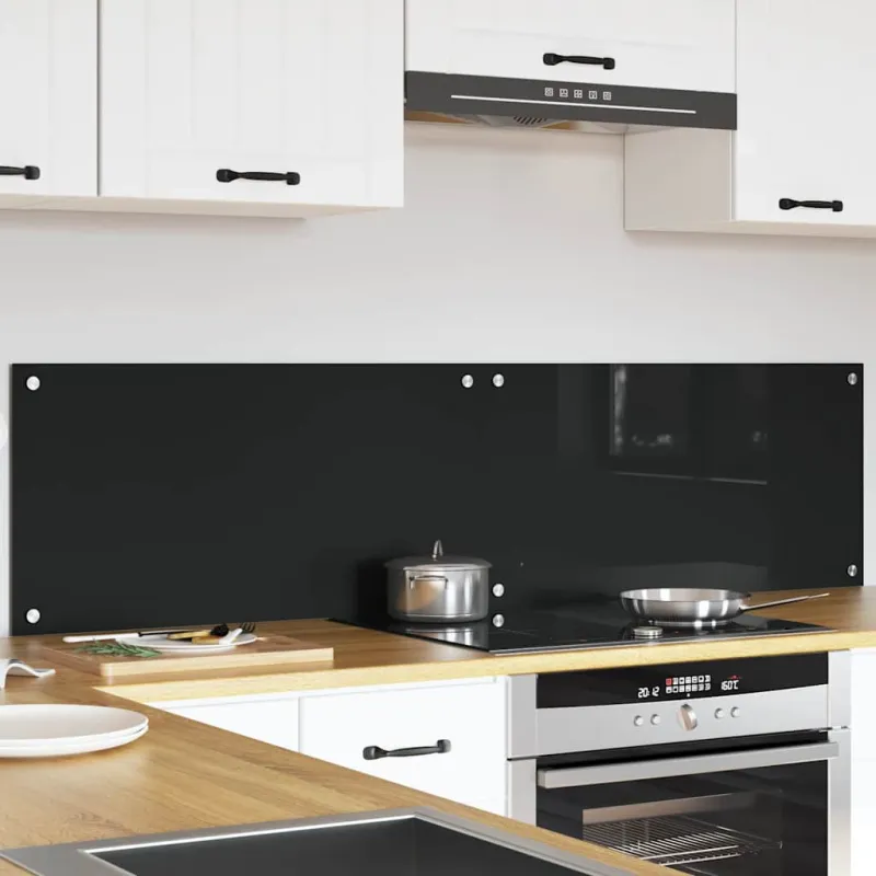 Virtuvės atbraila 2 pcs Juoda 80 x 40 cm grūdintas stiklas