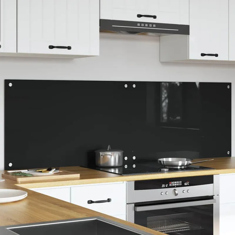 Virtuvės atbraila 2 pcs Juoda 80 x 50 cm grūdintas stiklas