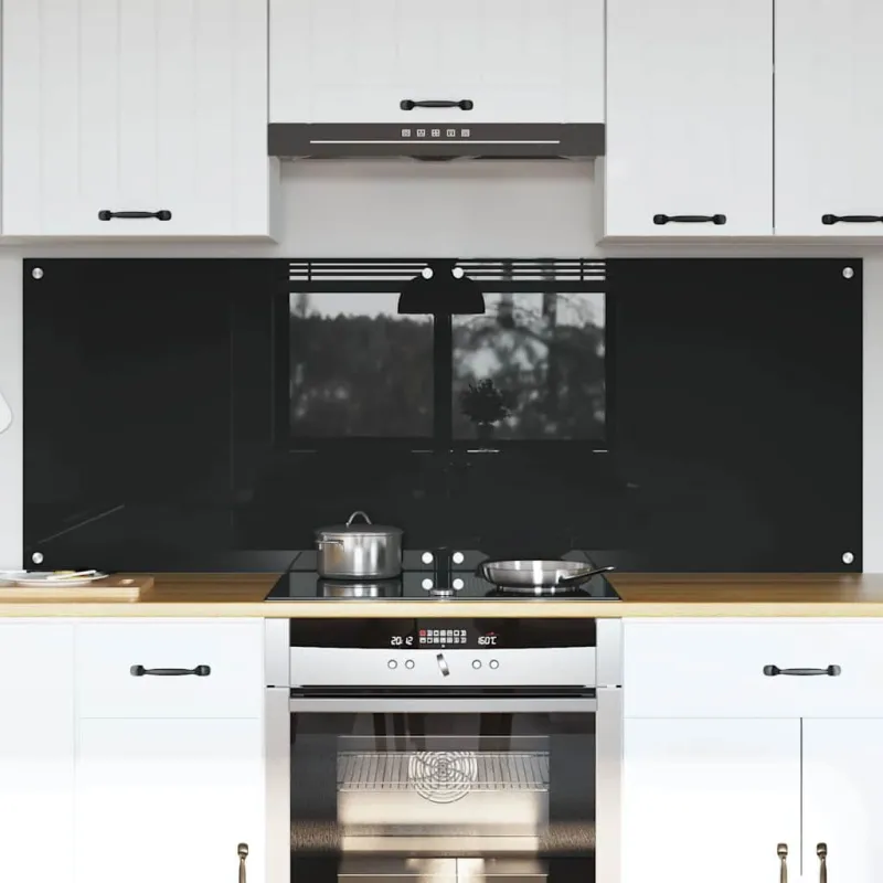Virtuvės atbraila 2 pcs Juoda 80 x 60 cm grūdintas stiklas