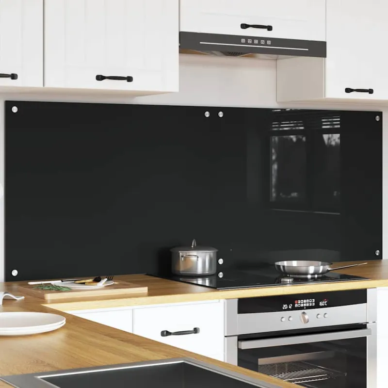 Virtuvės atbraila 2 pcs Juoda 80 x 60 cm grūdintas stiklas