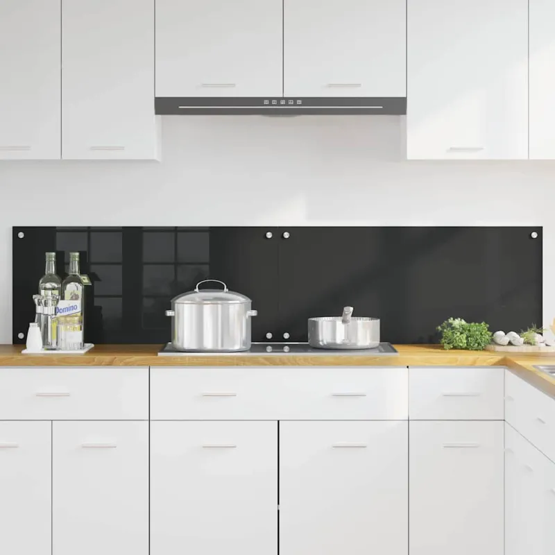 Virtuvės atbraila 2 pcs Juoda 90 x 40 cm grūdintas stiklas
