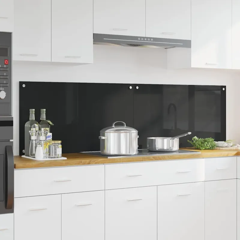 Virtuvės atbraila 2 pcs Juoda 90 x 50 cm grūdintas stiklas