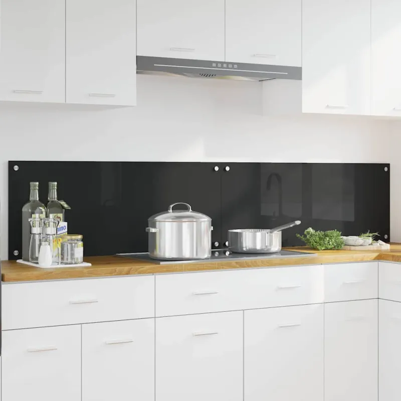 Virtuvės atbraila 2 pcs Juoda 100 x 40 cm grūdintas stiklas