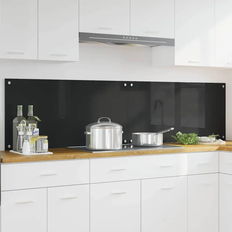 Virtuvės atbraila 2 pcs Juoda 100 x 50 cm grūdintas stiklas