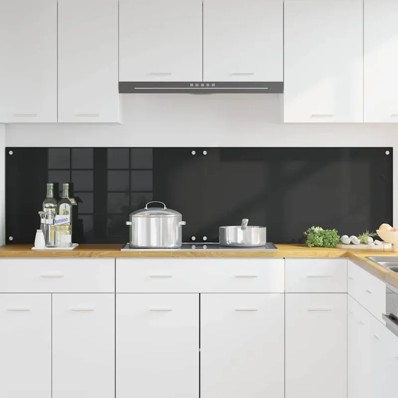 Virtuvės atbraila 2 pcs Juoda 100 x 50 cm grūdintas stiklas