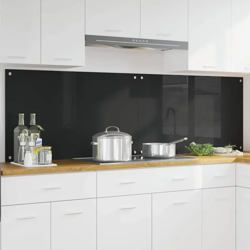 Virtuvės atbraila 2 pcs Juoda 100 x 60 cm grūdintas stiklas