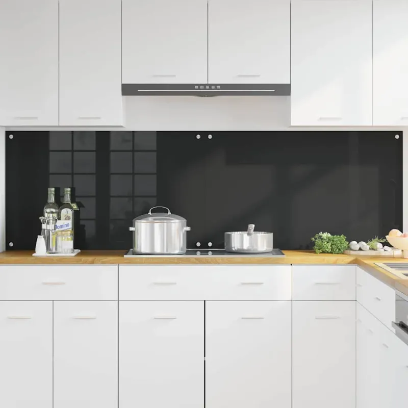 Virtuvės atbraila 2 pcs Juoda 100 x 60 cm grūdintas stiklas