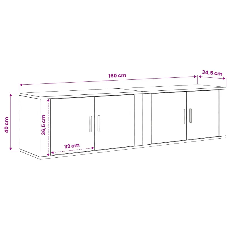 Sieninio televizoriaus kabineto komplektas 2 pcs