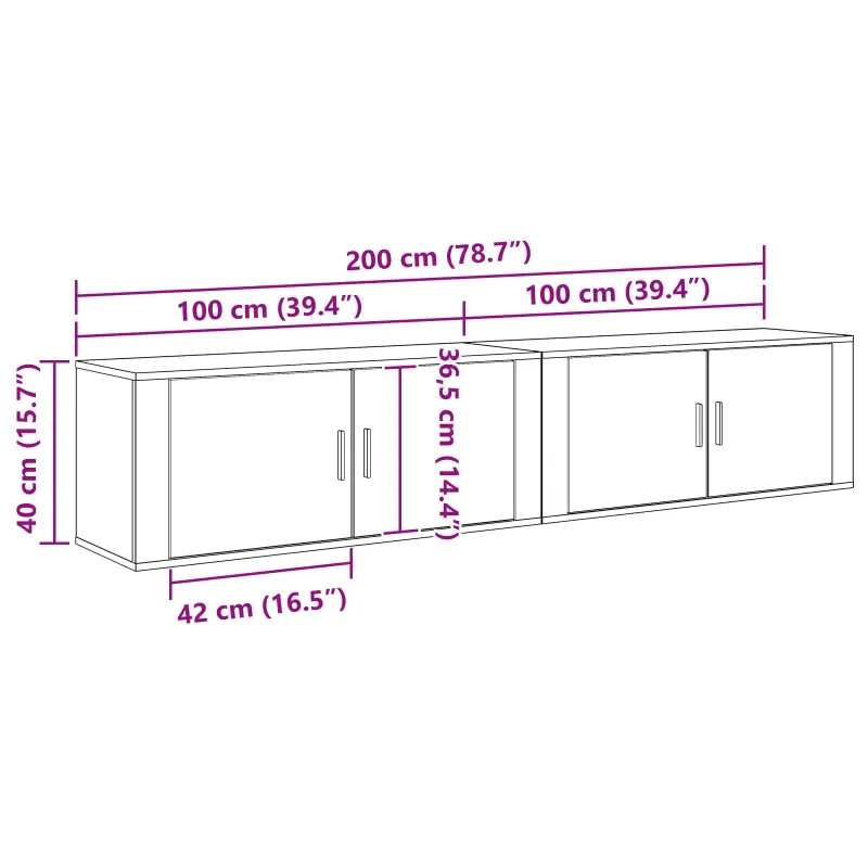 Sieninio televizoriaus kabineto komplektas 2 pcs