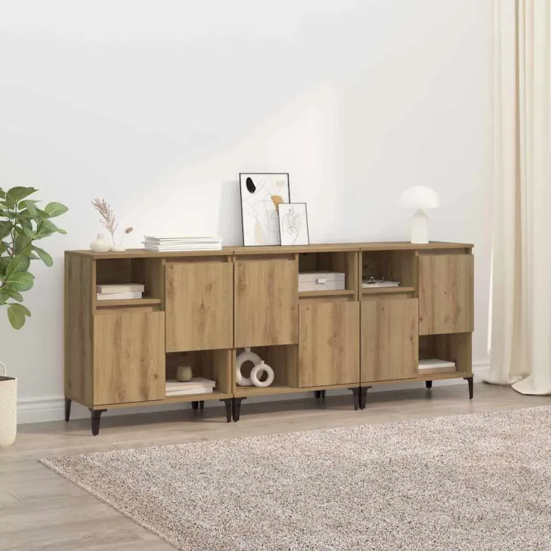 Šoninės lentynos 3 pcs Amatininkų ąžuolas 60 x 35 x 70 cm