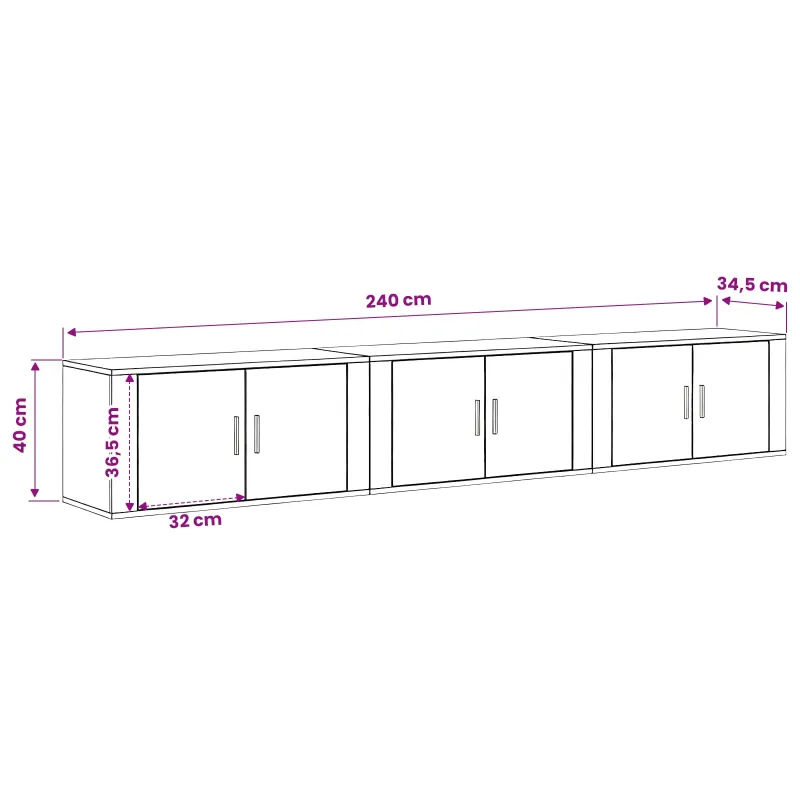 Sieninio televizoriaus kabineto komplektas 3 pcs