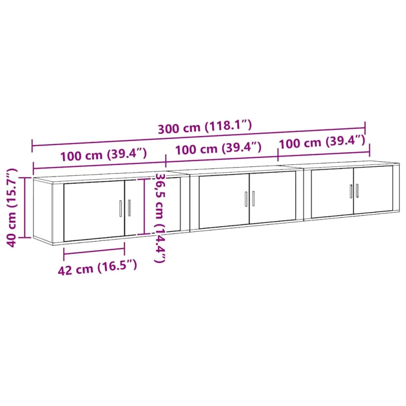 Sieninio televizoriaus kabineto komplektas 3 pcs