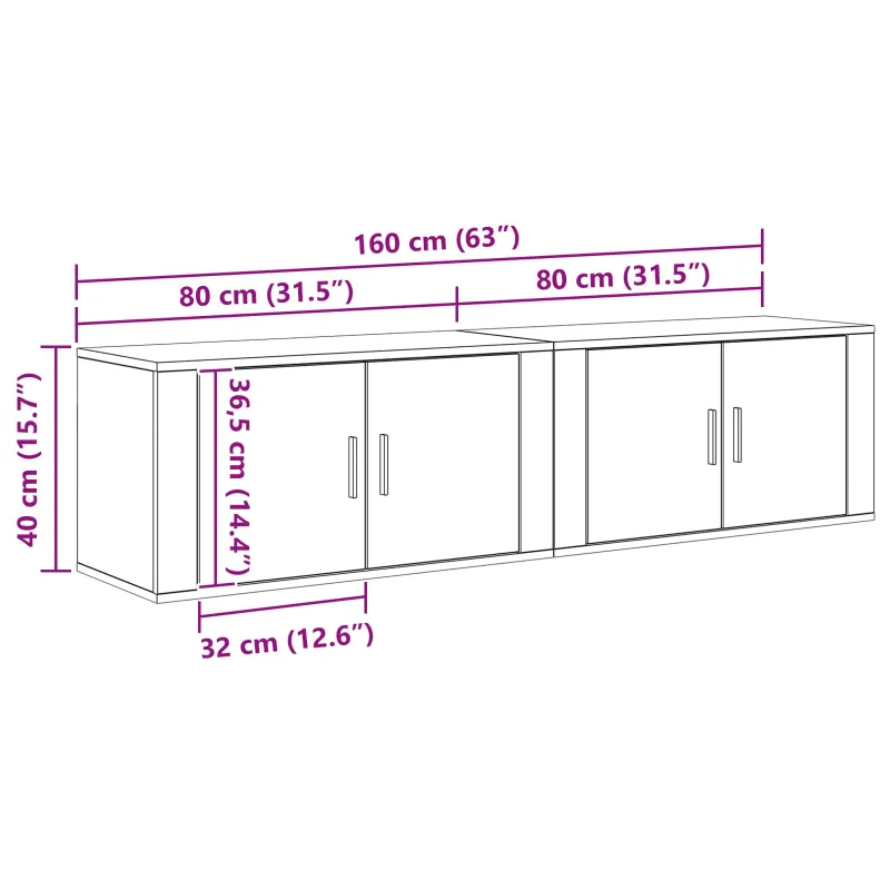 Sieninio televizoriaus kabineto komplektas 2 pcs