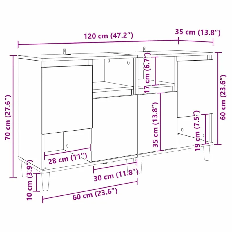 Šoninės lentynos 2 pcs Juodas ąžuolas 60 x 35 x 70 cm