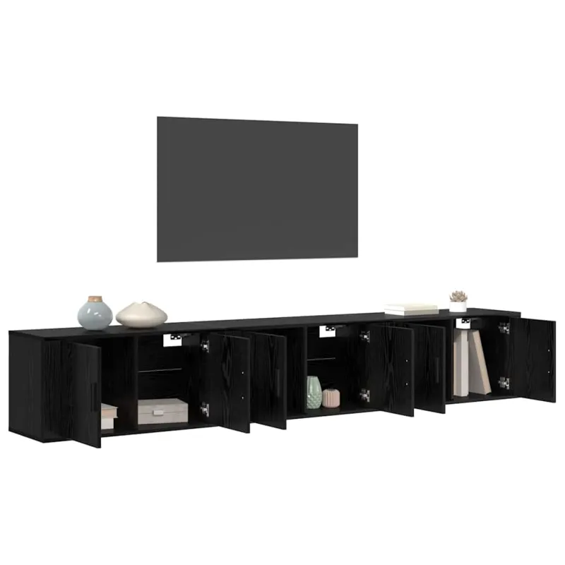 Sieninio televizoriaus kabineto komplektas 3 pcs Juodas ąžuolas