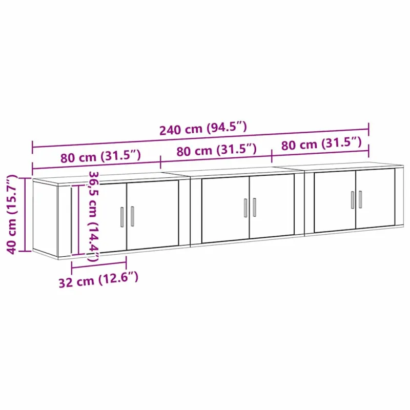 Sieninio televizoriaus kabineto komplektas 3 pcs Juodas ąžuolas