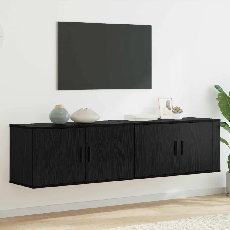 Sieninio televizoriaus kabineto komplektas 2 pcs Juodas ąžuolas
