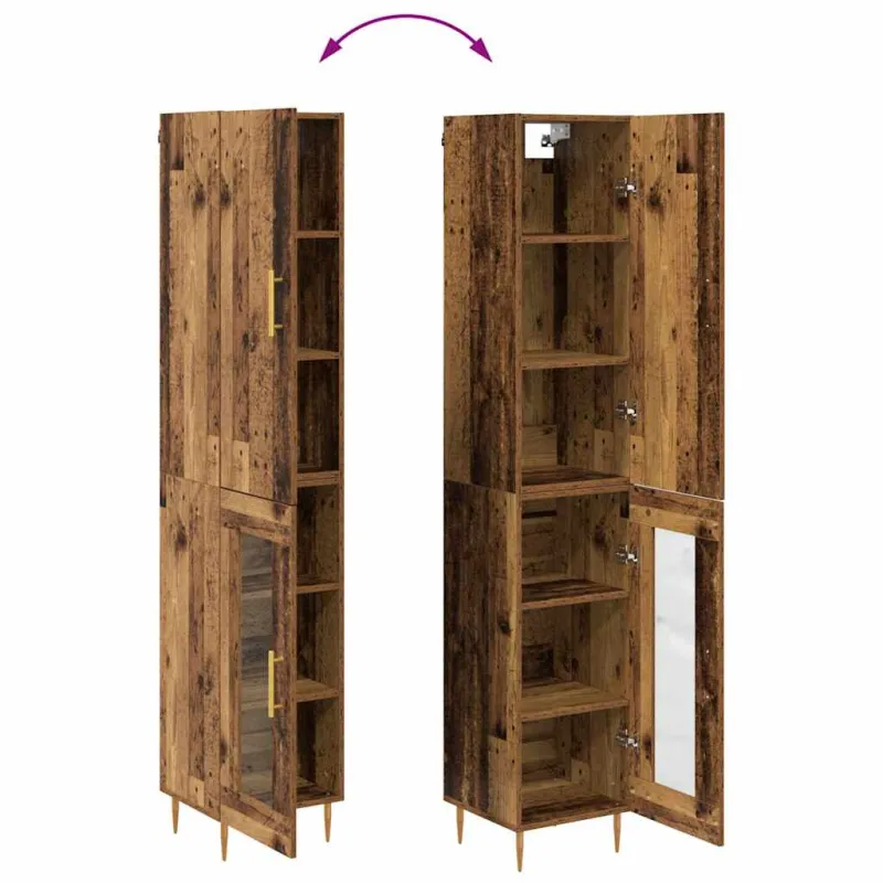Aukštas spintelė 2 pcs Senovinis medis Apdirbta mediena