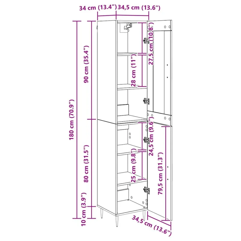 Aukštas spintelė 2 pcs Senovinis medis Apdirbta mediena