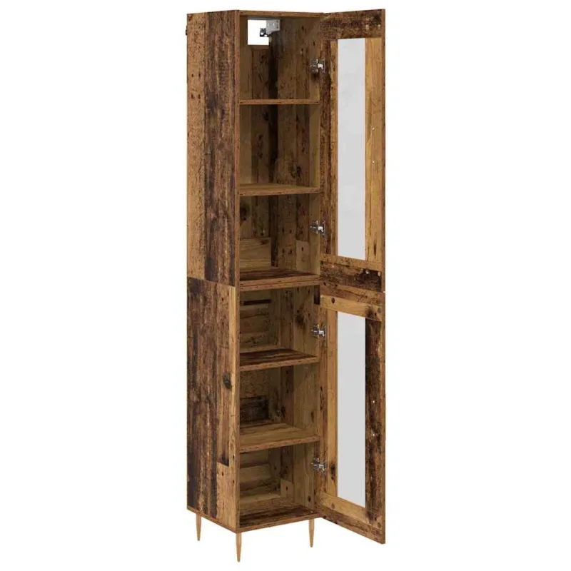 Aukštas spintelė 2 pcs Senovinis medis Stiklas