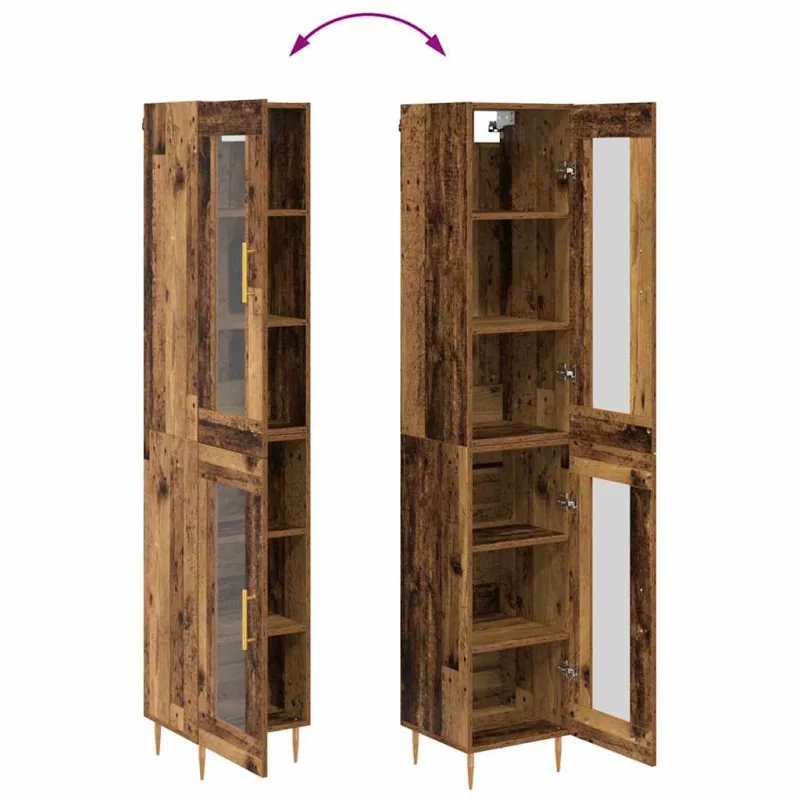 Aukštas spintelė 2 pcs Senovinis medis Stiklas